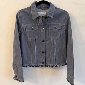 NWT Cupcakes And Cashmere Denim Jacket Womens Blue And White Stripes Size XS